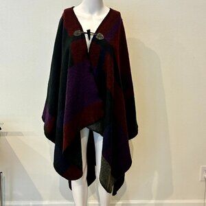 Steve Madden Women's OS  High Low Poncho V-Neck Long Sleeve Patchwork Cabincore